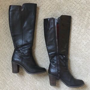 Dr. Scholl’s Tall Dark Brown Boots Stacked 3” Heel